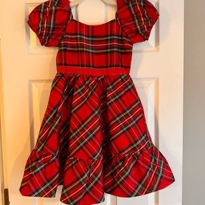 Janie and Jack girls holiday plaid dress with puff sleeves